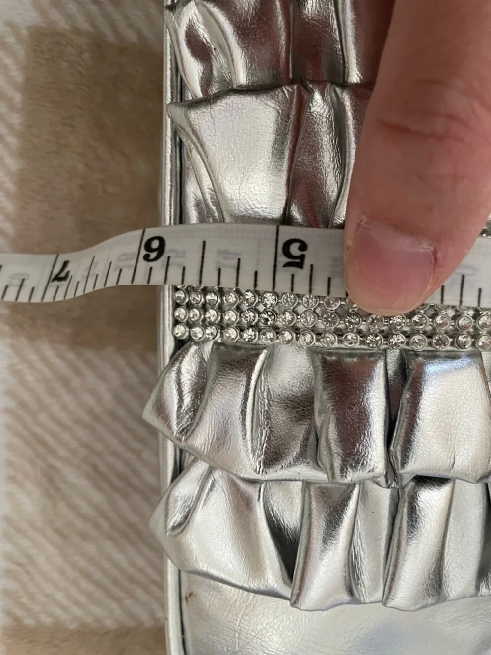 Silver Ruffled Crystal-Embellished Women's Clutch 6X9 inches